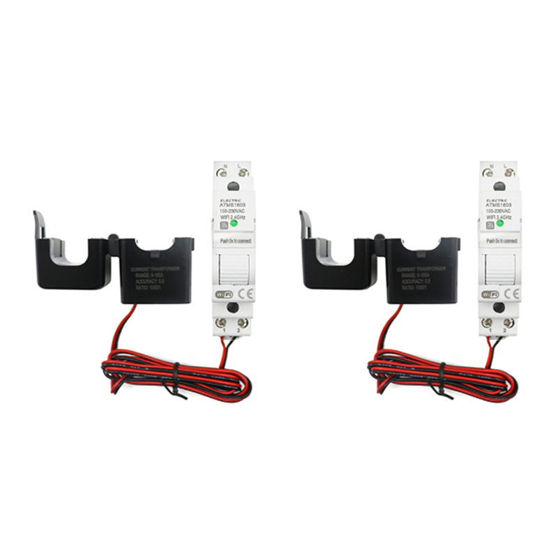2X Tuya Smart WiFi Electricity KWH Meter Din Rail Single Phase AC 110V 230V CT AC Meter App Real Time Monitor(50A)