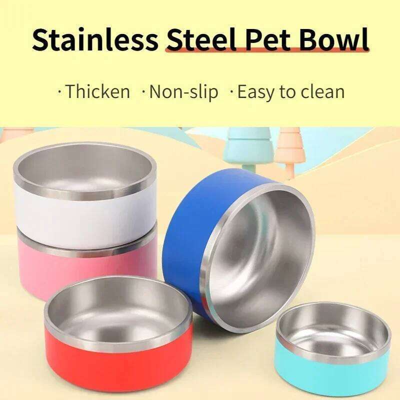 32/64oz Stainless Steel Round Cat Double Vacuum Feeding Pet Large Capacity Food Water Bowl Dog Accessories Puppy