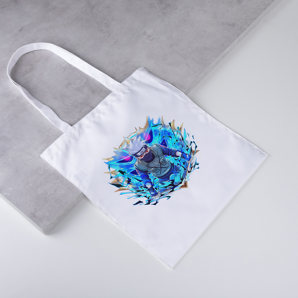 Anime Printed (Kakashi Susano) White Silk Tote Bag For Women