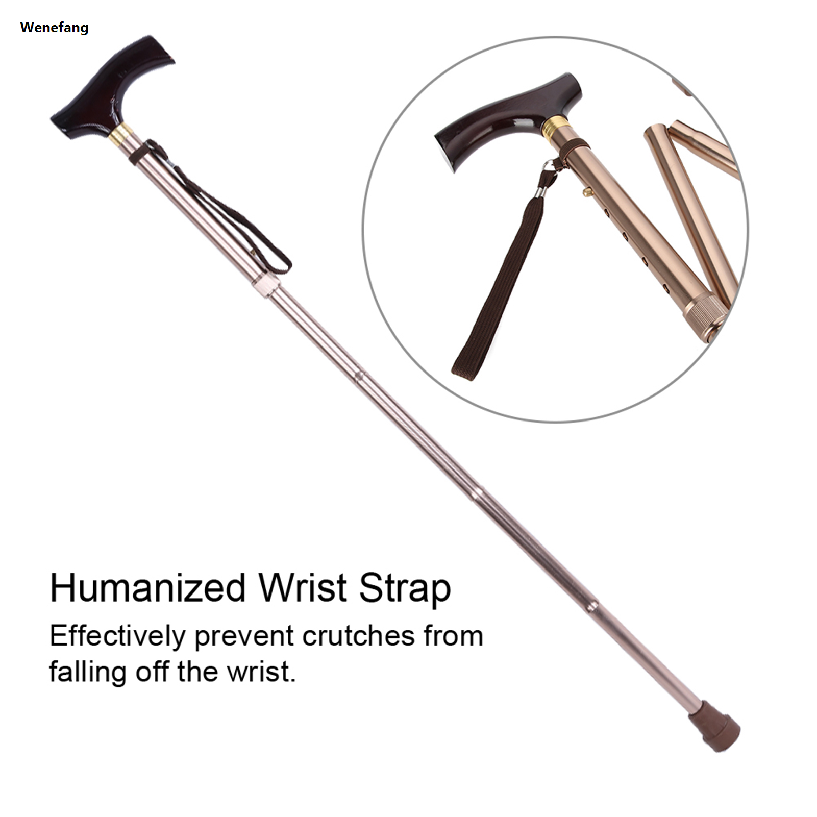 Wenefang 1pcs Folding Wooden Handle Cane Portable Anti-shock Elder Guide 2025 New Walking Stick for Blind People Guide Walking Stick Bronze