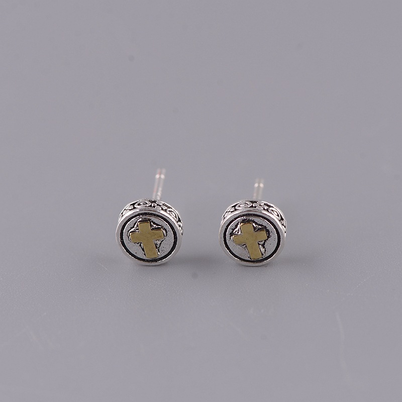【Mega Sale】Golden Deer King Silver Women's Printed Cross Earrings Men's Thai Round