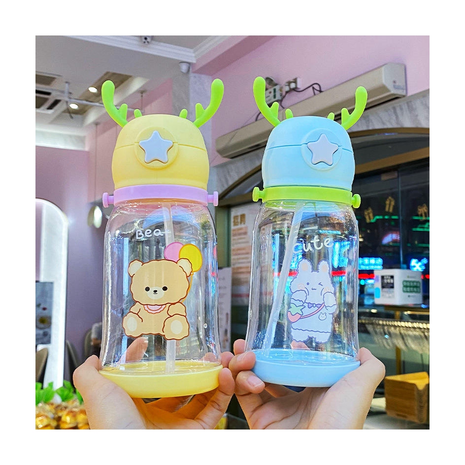 Cute BPA-Free Kids Water Bottle with Straw - 600ml Leak-Proof Plastic Drink Bottle for School, Travel & Outdoor Use | Toddler Feeding Cup for Children
