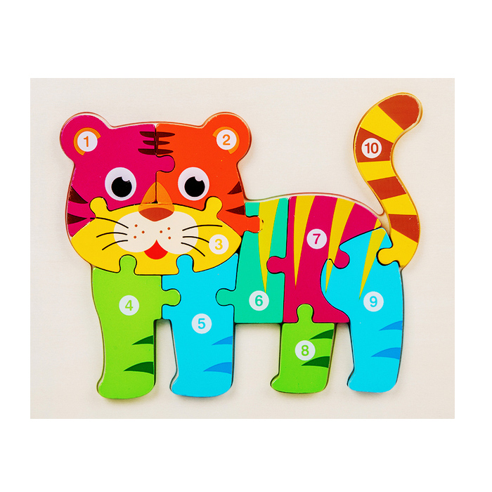 Colorful Wooden Cat Shape Puzzle with Numbers - Montessori Educational Early Learning Toy for Baby & Toddlers, Shape Recognition, Fine Motor Skills, Cognitive Development, Fun Puzzle for Kids