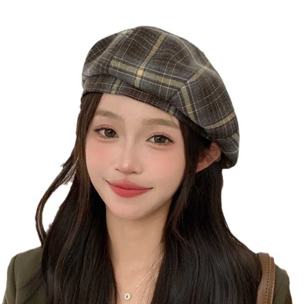 Casual Y2K Plaid Beret Hat Street Style Keep Warm Octagonal Hat Harajuku Painter Hat Autumn