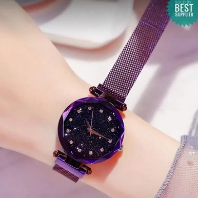 Luxury Type Fashionable Round Shape Magnetive Chain Diamond Stone Index Rounddial