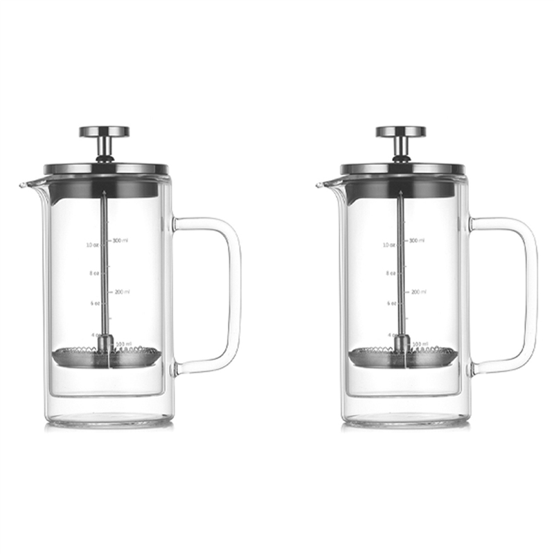 JAERBEE 2X Double Layer High Borosilicate Glass Press Pot Press Filter Coffee Apparatus French Coffee Pot with Scale
