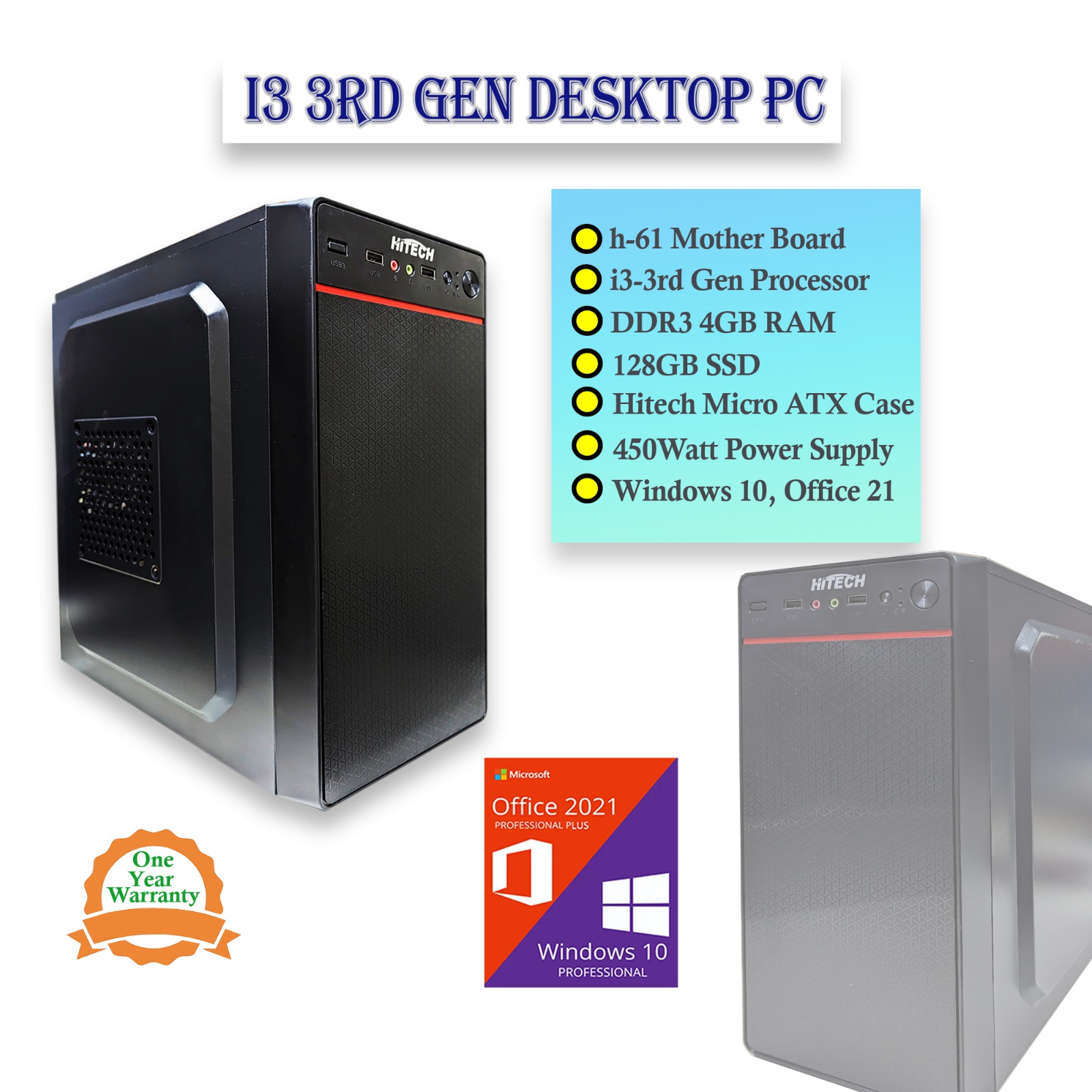 Assembled Desktop PC i3 3rd Generation 4 GB RAM 128 GB SSD 19" Monitor Keyboard & Mouse