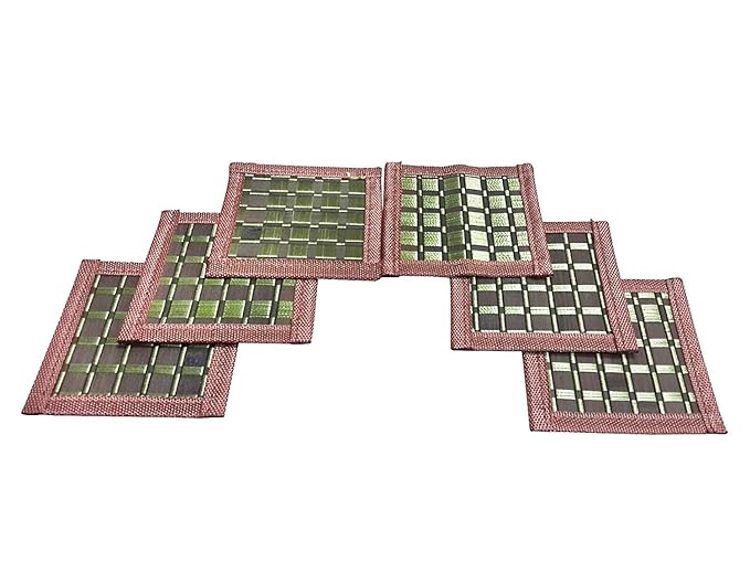 Set of 2 Natural Bamboo Coaster Dark Brown & Green - Kitchen Dining Table Accessory Wooden Coaster Heat Table Ware Pad Placemat for Hot Coffee