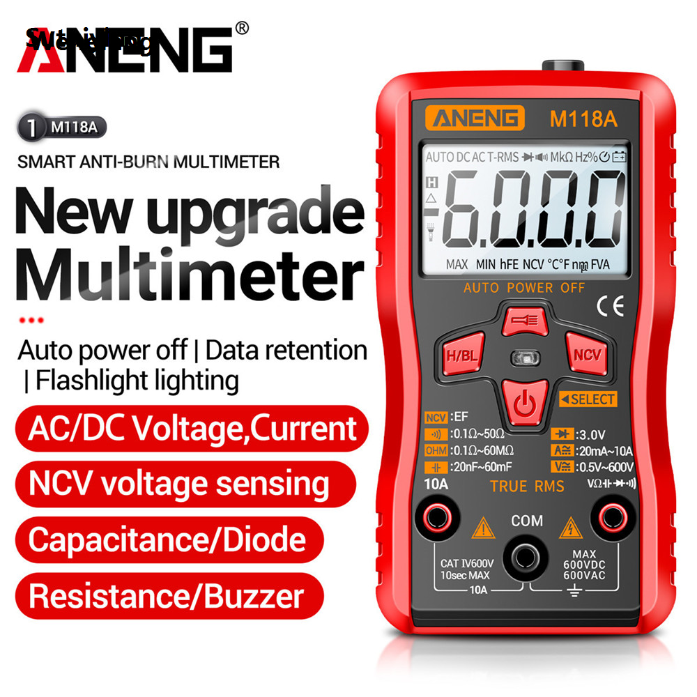 Wenefang Sutuiying ANENG M118A Digital Mini Multimeter Tester Auto Mmultimetro True New New style Rms Tranistor Meter with NCV Data Hold 6000counts Flashlight
