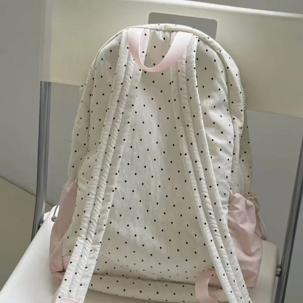Kawaii Waterproof Polka Dot Backpack Bow Design Lightweight Schoolbag Cute Sweet Style Shoulders Bag