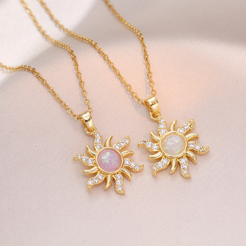 【New Arrivals】Necklace female sunflower zircon flower niche new design sense pendant temperament titanium steel necklace