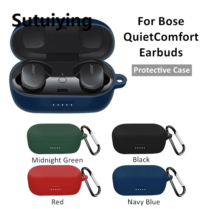 Sutuiying 1PC Soft Silicone Protective Case For Bose QuietComfort Earbuds Case Cover Shockpoof Wireless Bluetooth Earphone Case With Hook
