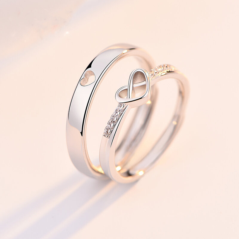 【New arrival】Couple's Ring Korean Style Live Mouth Creative Diamond Heart-shaped Men's and Women's Pair Ring One Piece