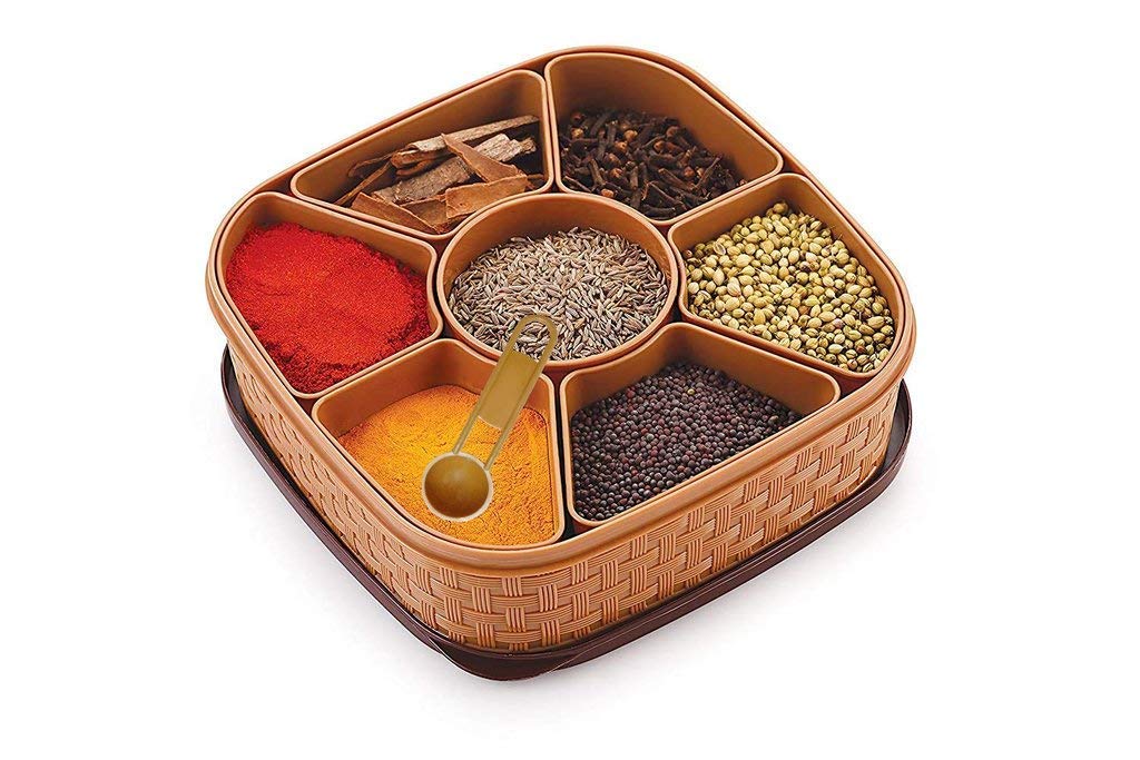 Multipurpose Masala Rangoli Container Box Set for kitchen | Spice Organiser Box Set - Brown