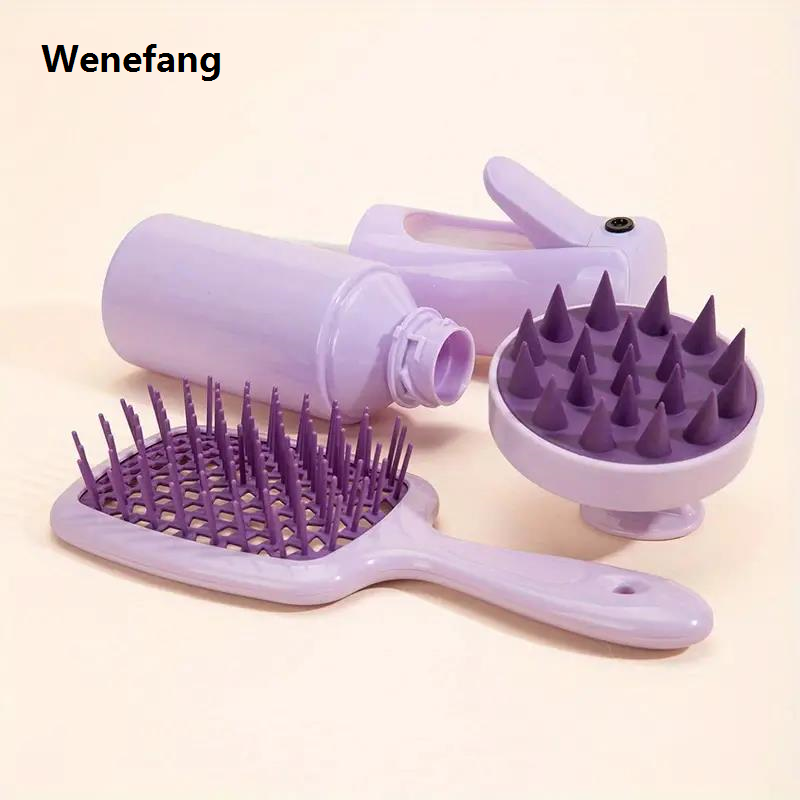 Wenefang 2/3pcs set Scalp Massage Comb Hollow Out Comb Shampoo Massage Brush 【2025 Version】 For Bath Hair Washing men Bottle Salon Hairdressing Tools