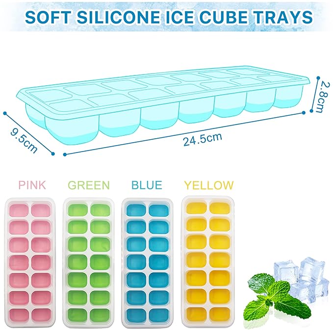 1 Piece Colorful Silicone Ice Cube Tray with Lid - Reusable Flexible Ice Mold for Freezer By Choice Group
