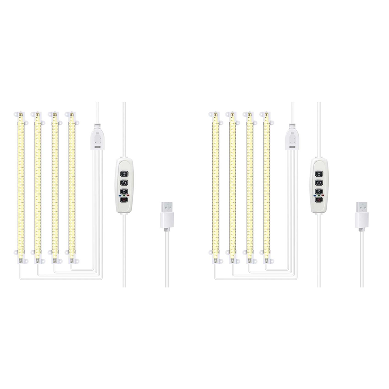 2X LED Plant Grow Light Strips, Full Spectrum Grow Lights for Indoor Plants with Auto On/Off 3/9/12H , 192 LEDs
