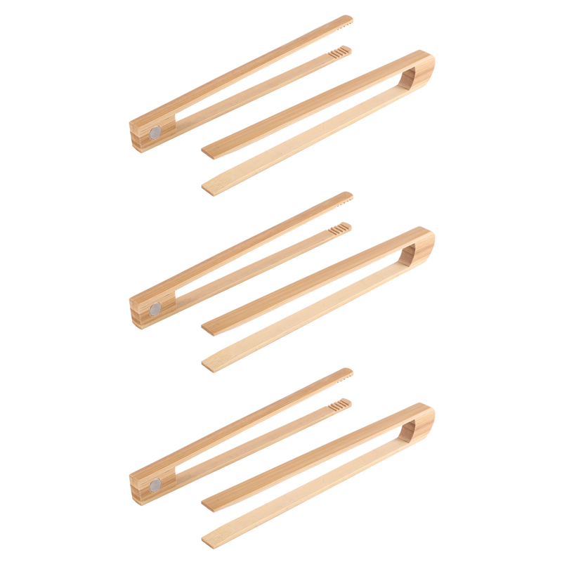 ARELENE 6 Pieces Magnetic Bamboo Toaster Tongs 8.7 Inch Wooden Kitchen Toast Tongs for Cooking, Natural Bamboo Kitchen Utensils