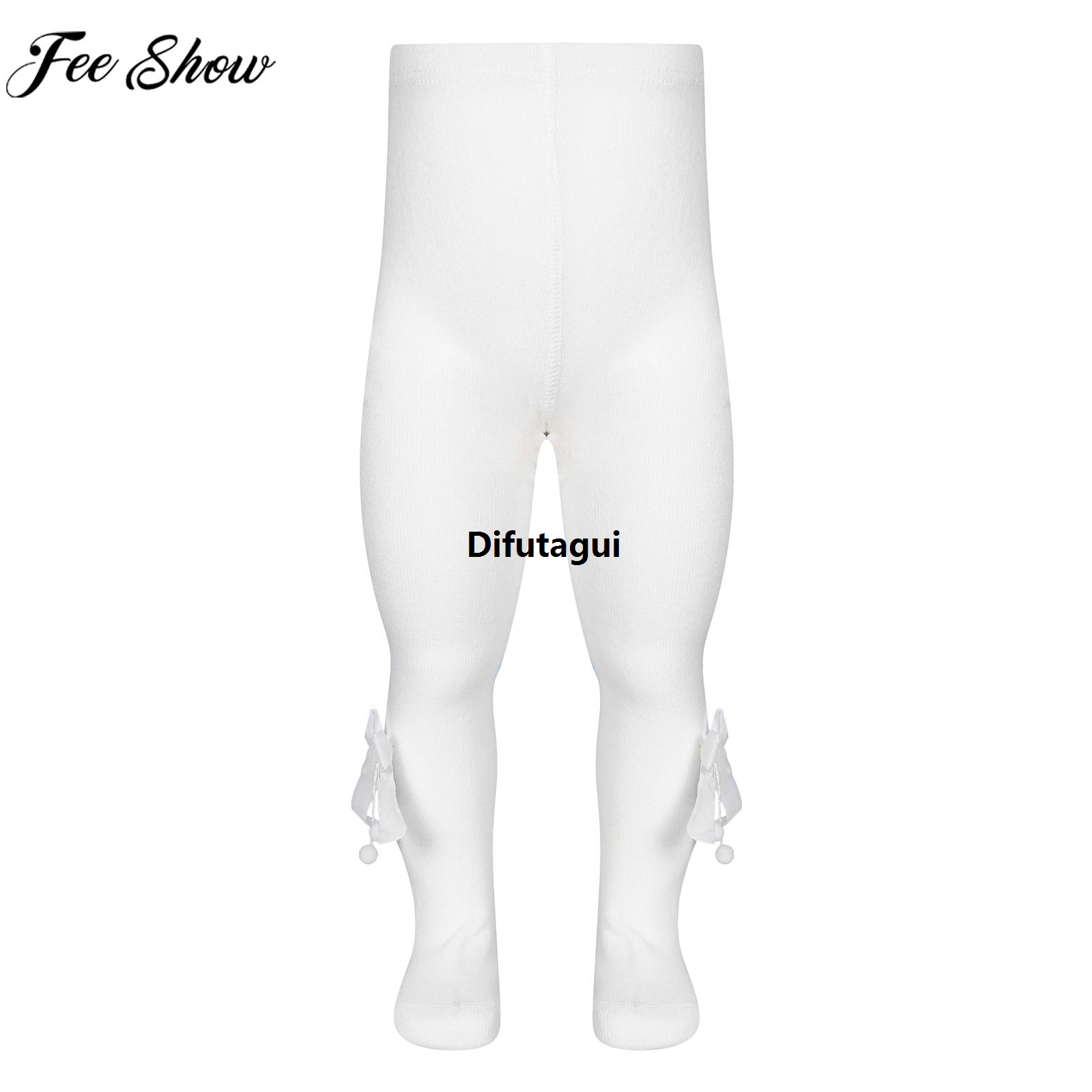 Difutagui Kids Girl Solid Color Pantyhose Full Footed Bowknot Stretchy Tights Portable Spring Autumn Stockings Underwear Pants Party Dress Leggings