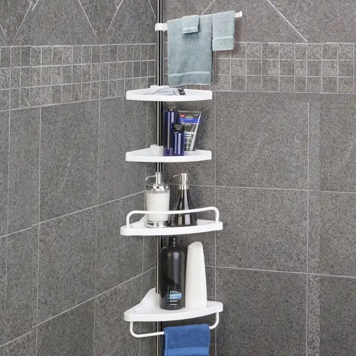 Telescopic 4 Tier Adjustable Shower Corner Bathroom Shelf Caddy Organizer (White)