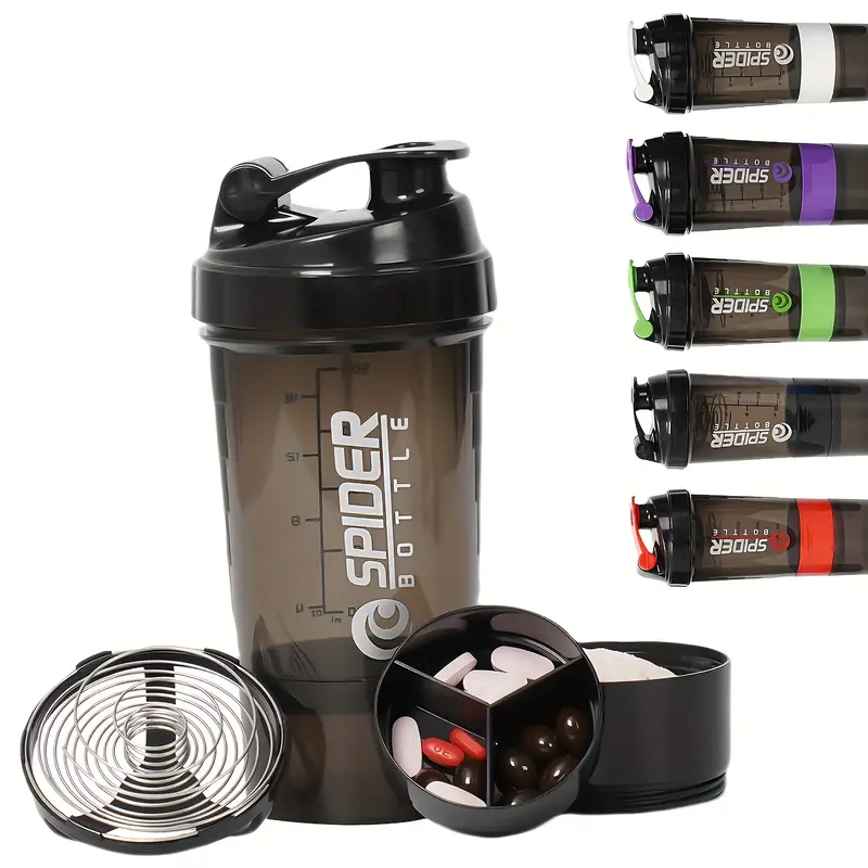Spider Protein Shaker Bottle With 2 Storage Extra Compartment- 500ml ( Black / Red) | Spider Shaker | Protein Shaker | Gym Bottle