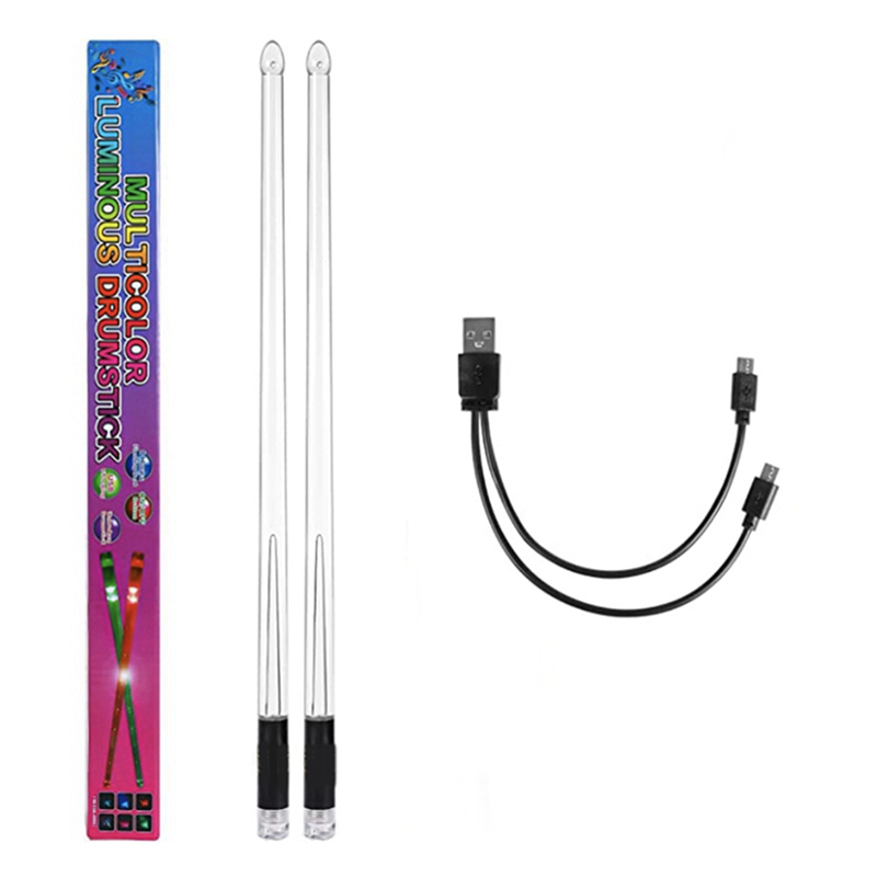 2X LED Light Emitting Drumsticks 15 Colour Gradient USB Rechargeable+Switch Electronic Drumsticks for Stage Performance