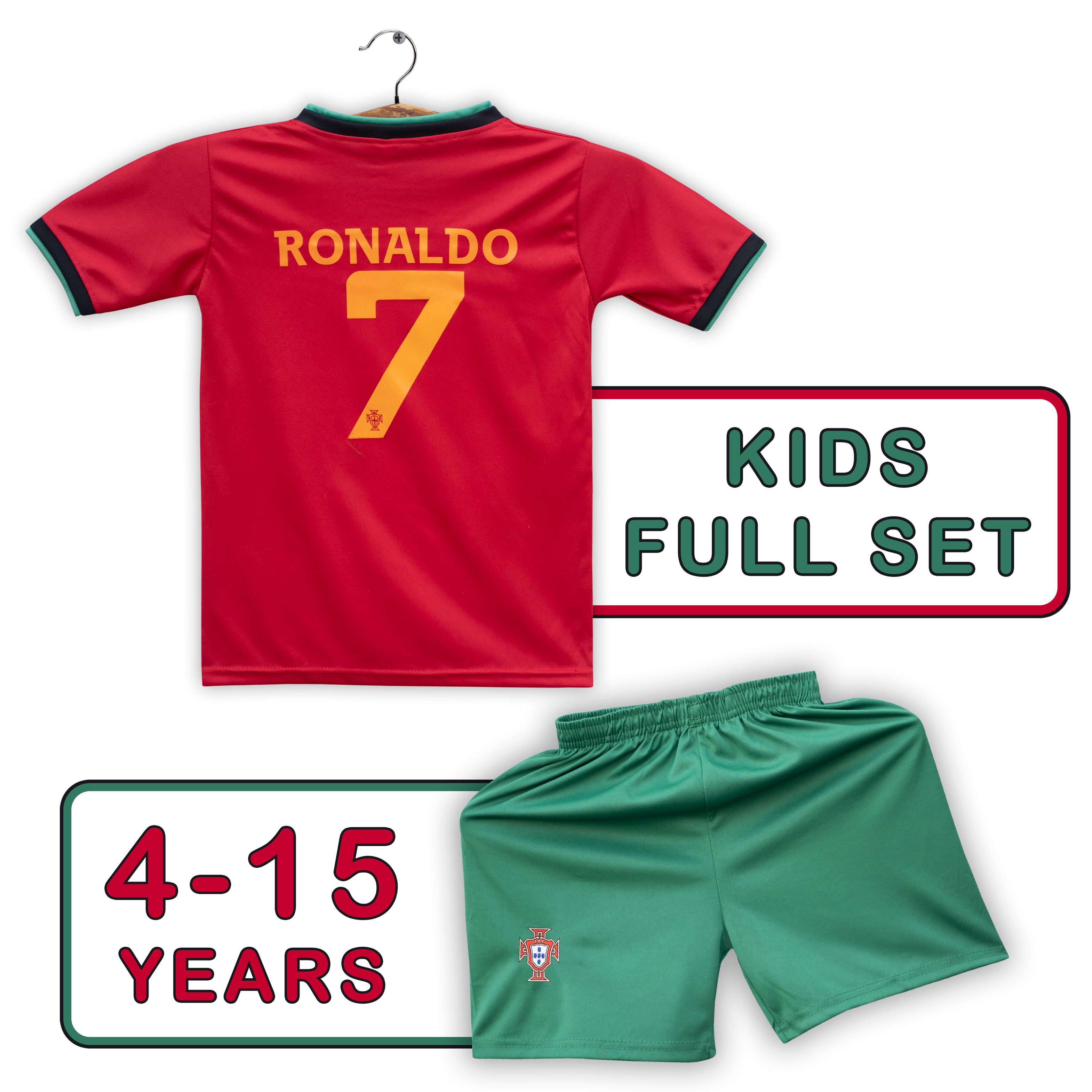 Ronaldo 7 Prtinted Portugal Home Football Jersey Set for Kids | Premium Printed Short and Shirt Kit