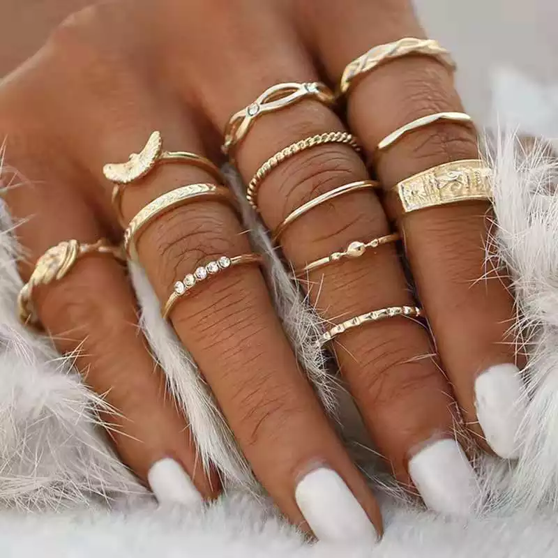 Vintage Star Crescent Geometric Finger Rings Set Jewelry for Women