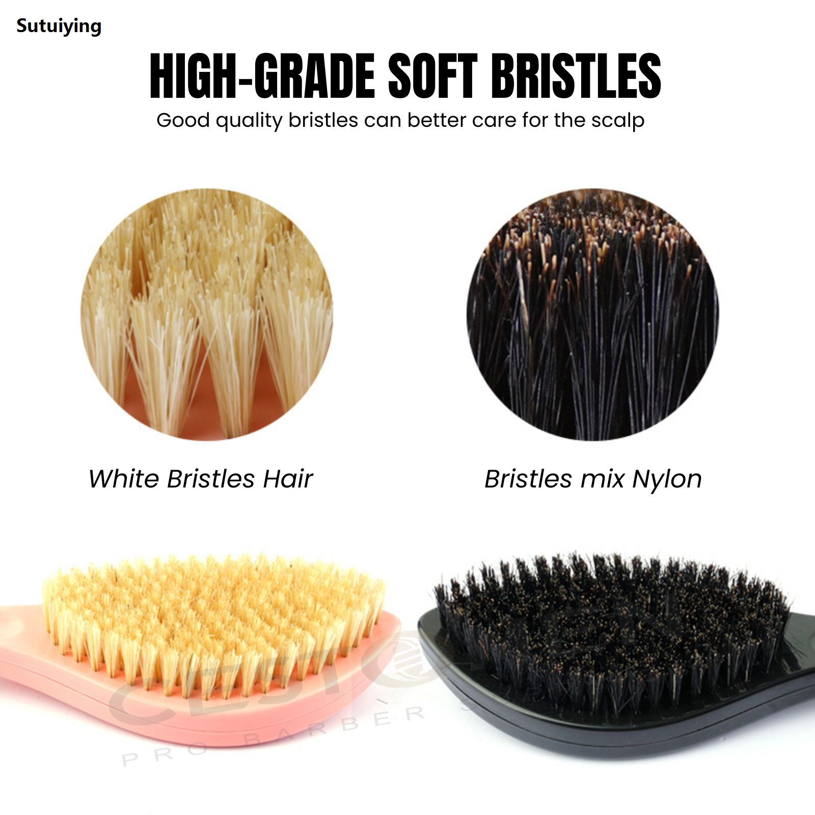 Sutuiying New Professional Boar Bristle Wave Brushes For Afro Men's Hair Styling Profesional Comb Facial Massge Beard Cleaning Hair Brush Barber Tools