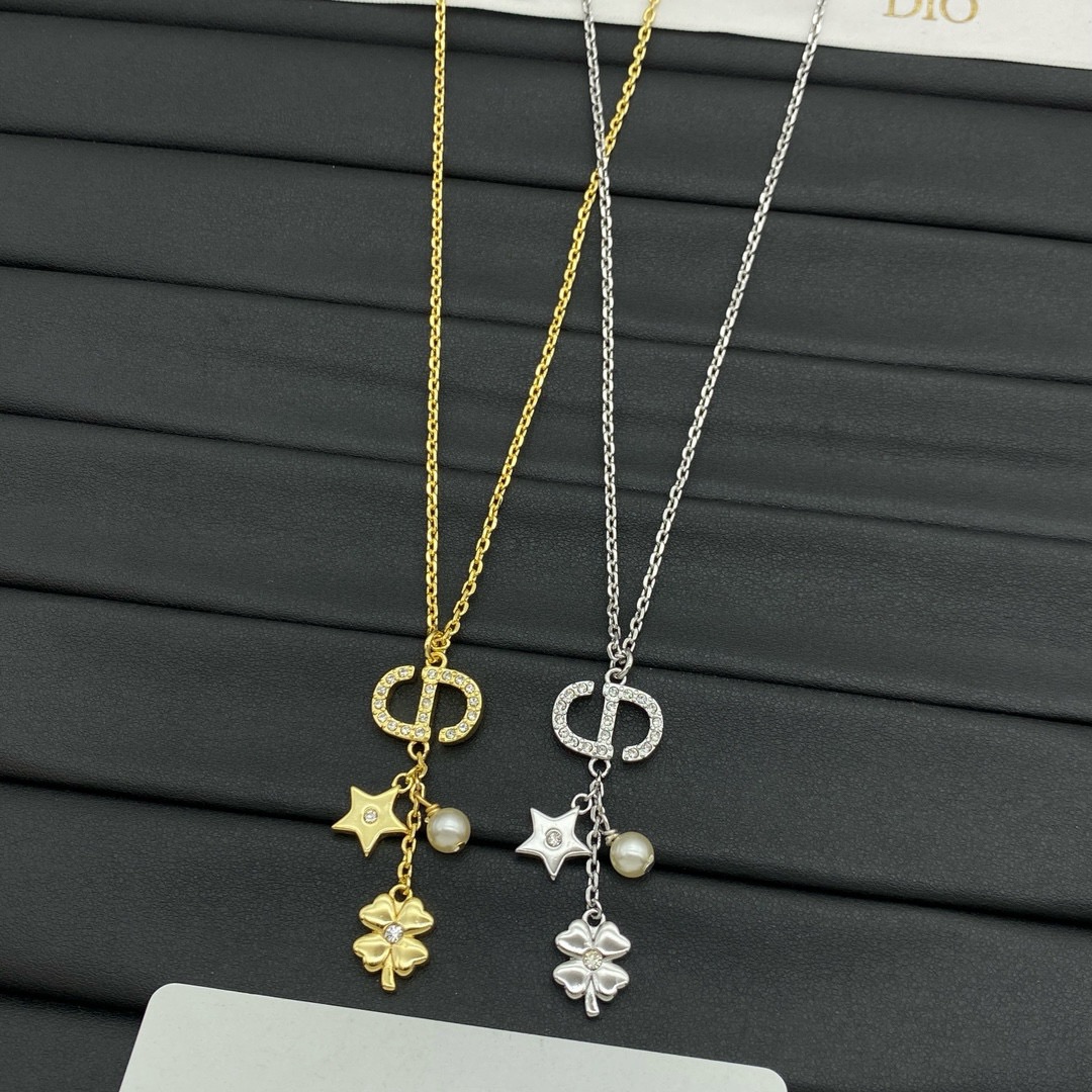 【New Arrivals】Dijia/D CD Letter Pig Nose with Diamond Pearl Necklace Women's Light Luxury Simple Four-leaf Clover Star Pendant