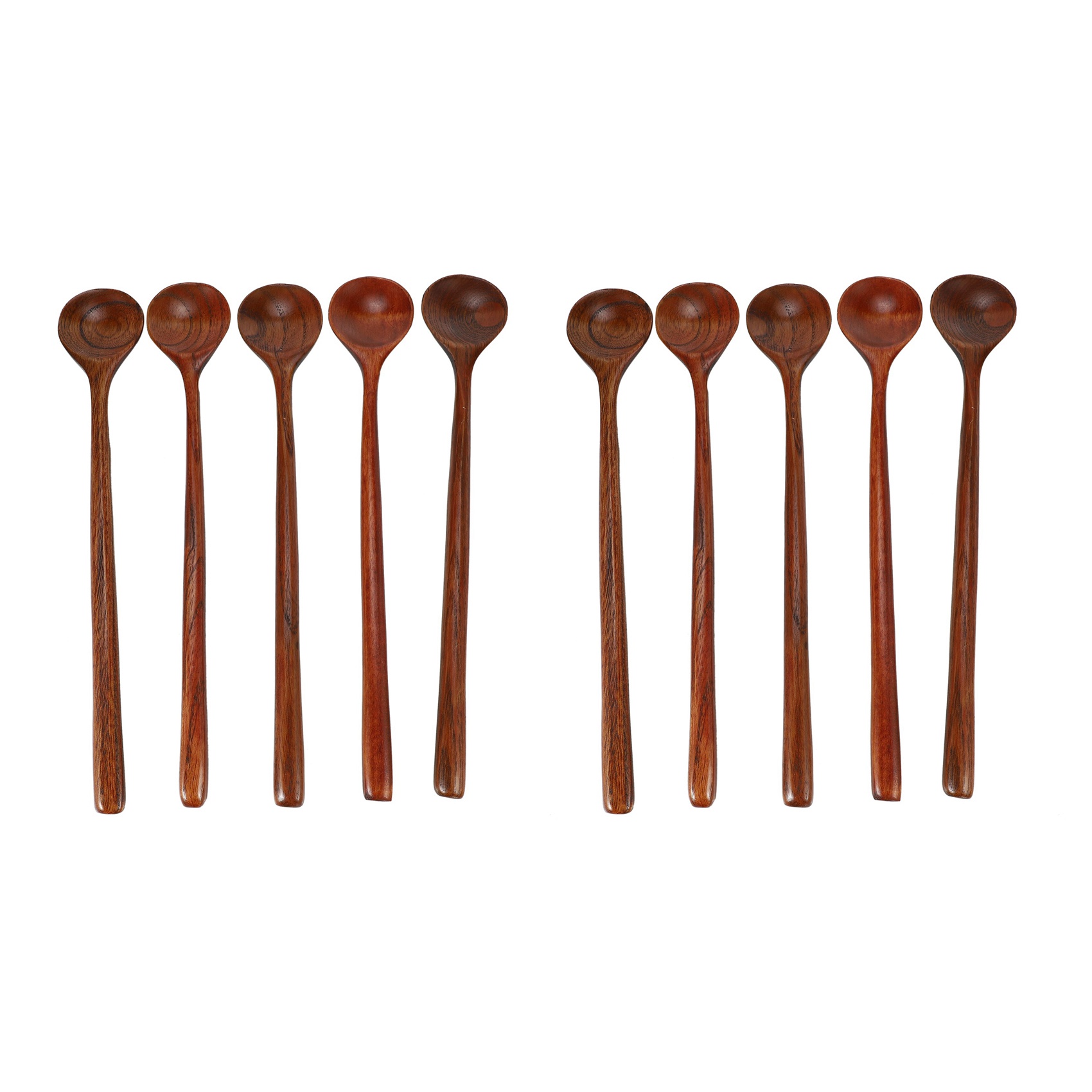 NAMUNY 10 Pieces Korean Style 10.9 inches 100% Natural Wood Long Handle Round Spoons (Korean Style Soup Spoon)