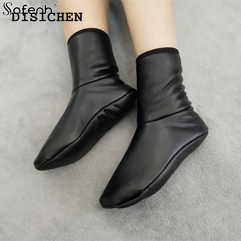 DISICHEN Luxury New Uni Winter Warm Leather Thermal Boat Slipper Indoor Home Soft Non-Slip Socks Men Women Breathable Comfortable Middle Sock
