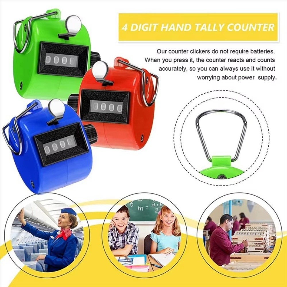 Portable Handheld Hand Tally Counter No Battery Required 4 Digital Pedometer Clicker Metal Mini Number Counter Soccer Games