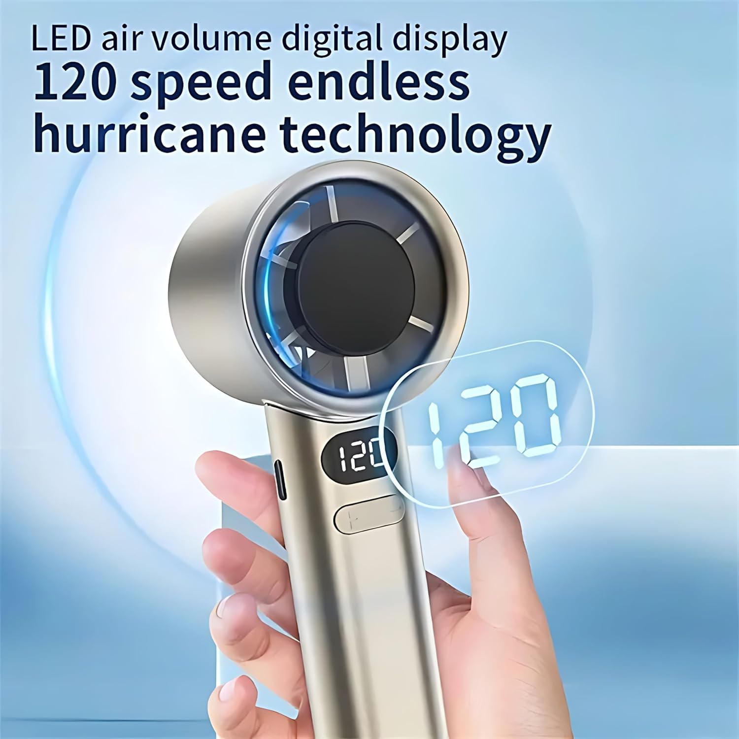 M11 Portable Handheld Fan (Multi-Color) - 120 Speed Stepless Adjustable Mini Turbo Fan, Rechargeable 1800mAh Battery, LED Digital Display, Type-C Fast Charging Desk Fan for Travel & Office