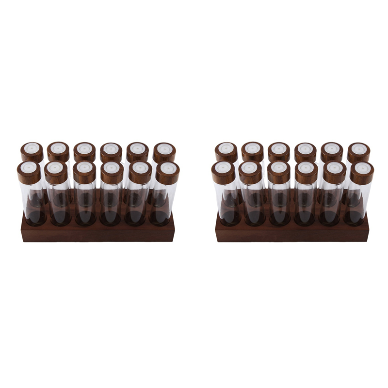 JINMY 24PCS Coffee Bean Storage Tubes Coffee Bean Cellar Wooden Display Stand and Funnel Espresso Accessories