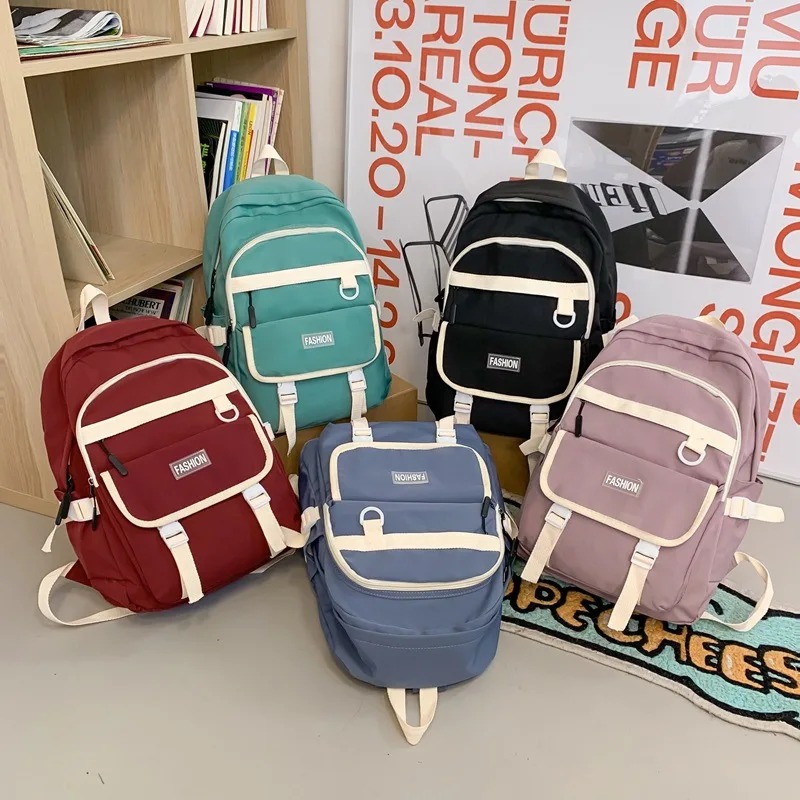Double Zipper Women Backpack Teenager Girls Laptop Backpack Student Shoulder Bag Korean Style Schoolbag