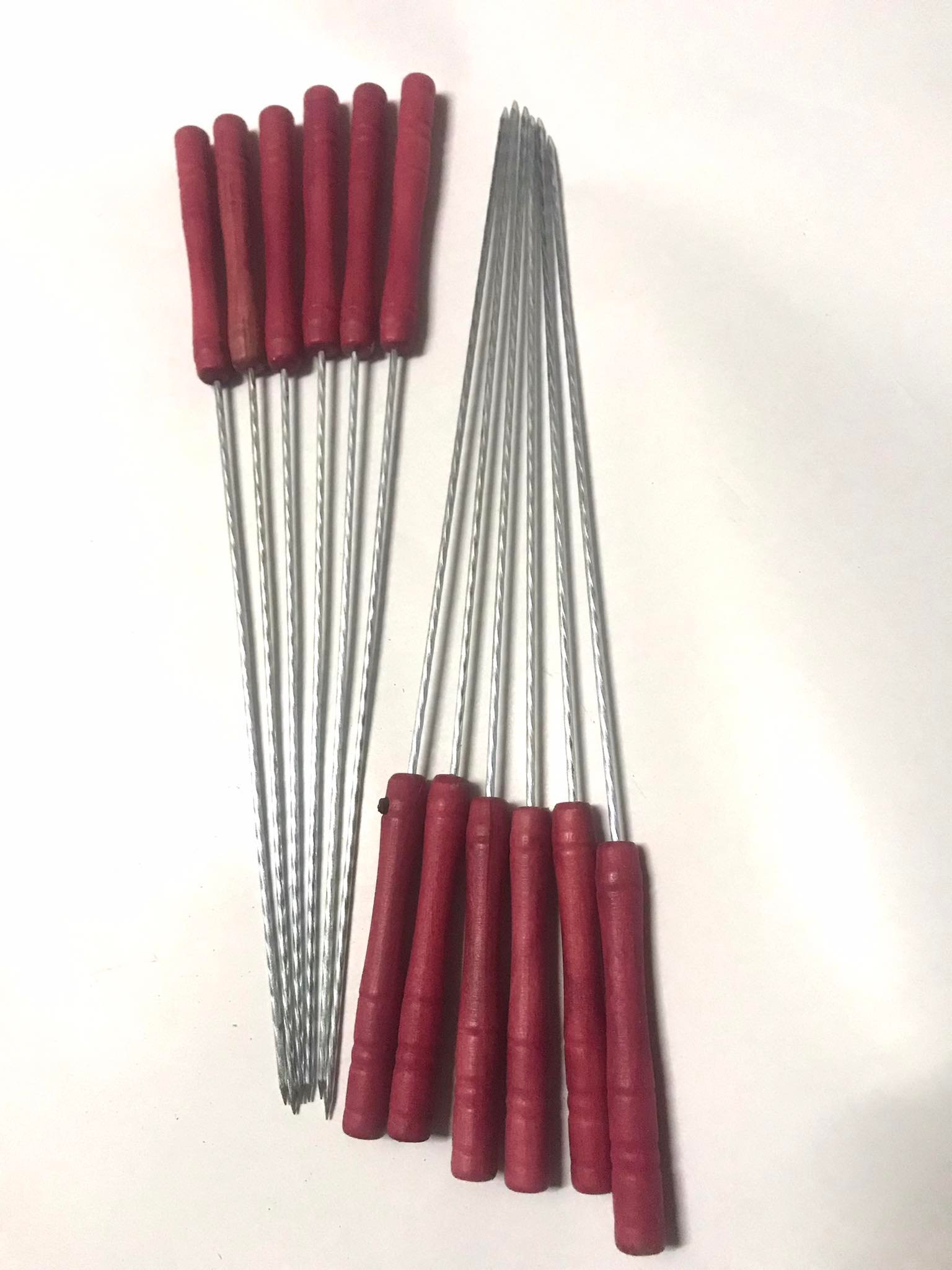 12 Pack Barbecue Skewers Set Stainless Steel Wide Outdoor Campfire BBQ Sticks Grilling Grille Sticks Anti Hot Wooden Handle