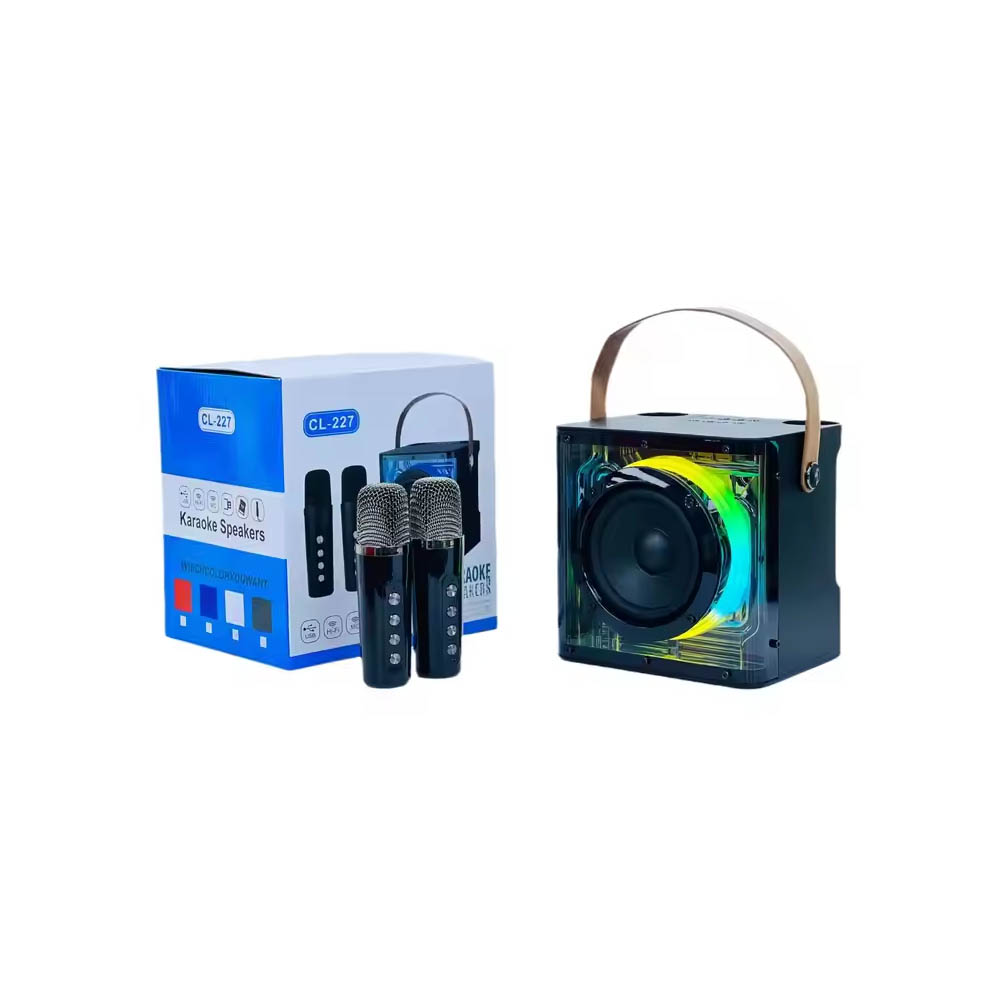 CL-227 Wireless Karaoke Speaker with 2 Rechargeable Mics - RGB LED Disco Light - Portable Bluetooth Speaker for Kids & Family Party - High Bass Sound - Voice Changer Effects