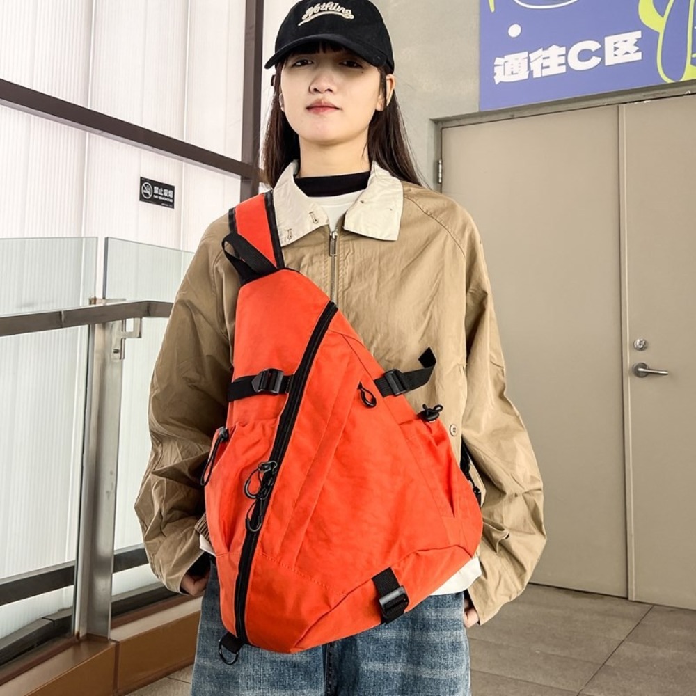 Fashion Solid Color Men's Chest Bag Multiple Pockets Multifunctional Oxford Cloth Shoulder Bag Large Capacity Sports Crossbody Bag Male