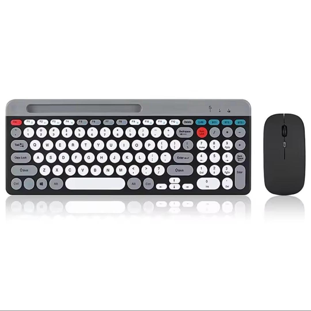 Dual mode wireless keyboard and mouse combo, 2.4G, Bluetooth 5.0, BT Membrane keyboards, 3-channel Rechargeable keyboard, PC mouse - PST