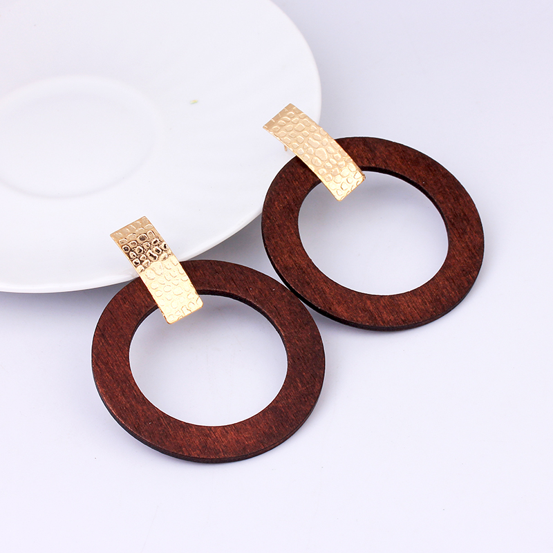 【Happy LifeStore】Vintage Black Brown Wooden Earring Fashion Jewelry Dump Gold African Ethnic Boho Circle Hoop Dangle Earrings Wo New