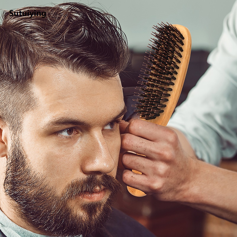 Sutuiying Bamboo Hair Brush Natural Boar Bristle Barber's Hairdressing DIY Styling Supplies Smoothing Detangle Comb for Wet Dry Hair