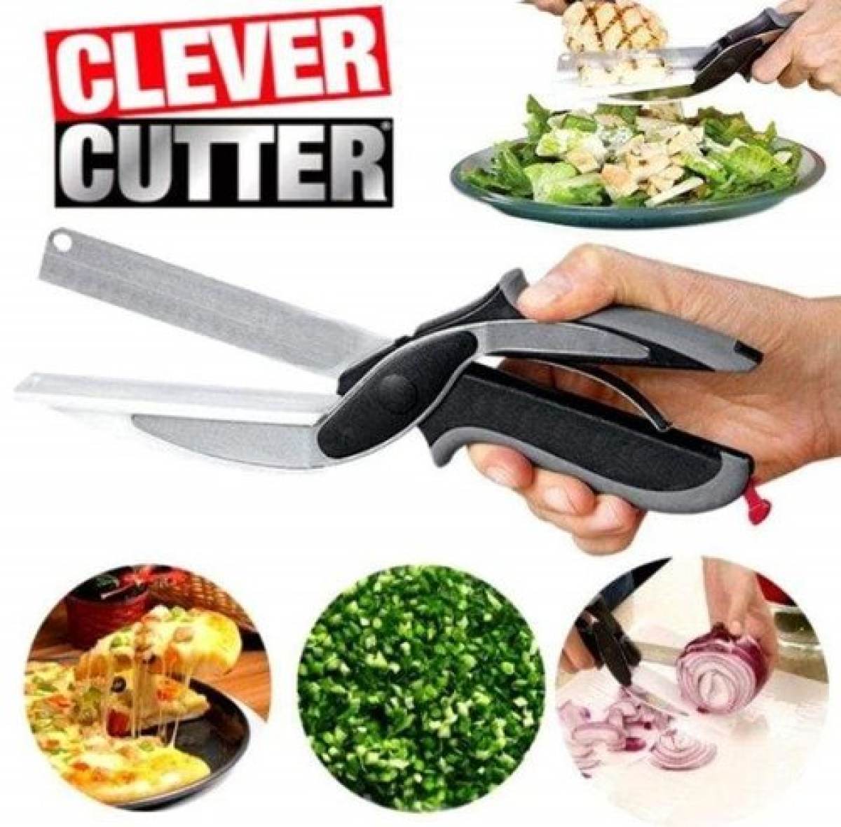 2 in 1 Clever Cutter Kitchen Vegetable Cutting Smart Knife Scissor With Board