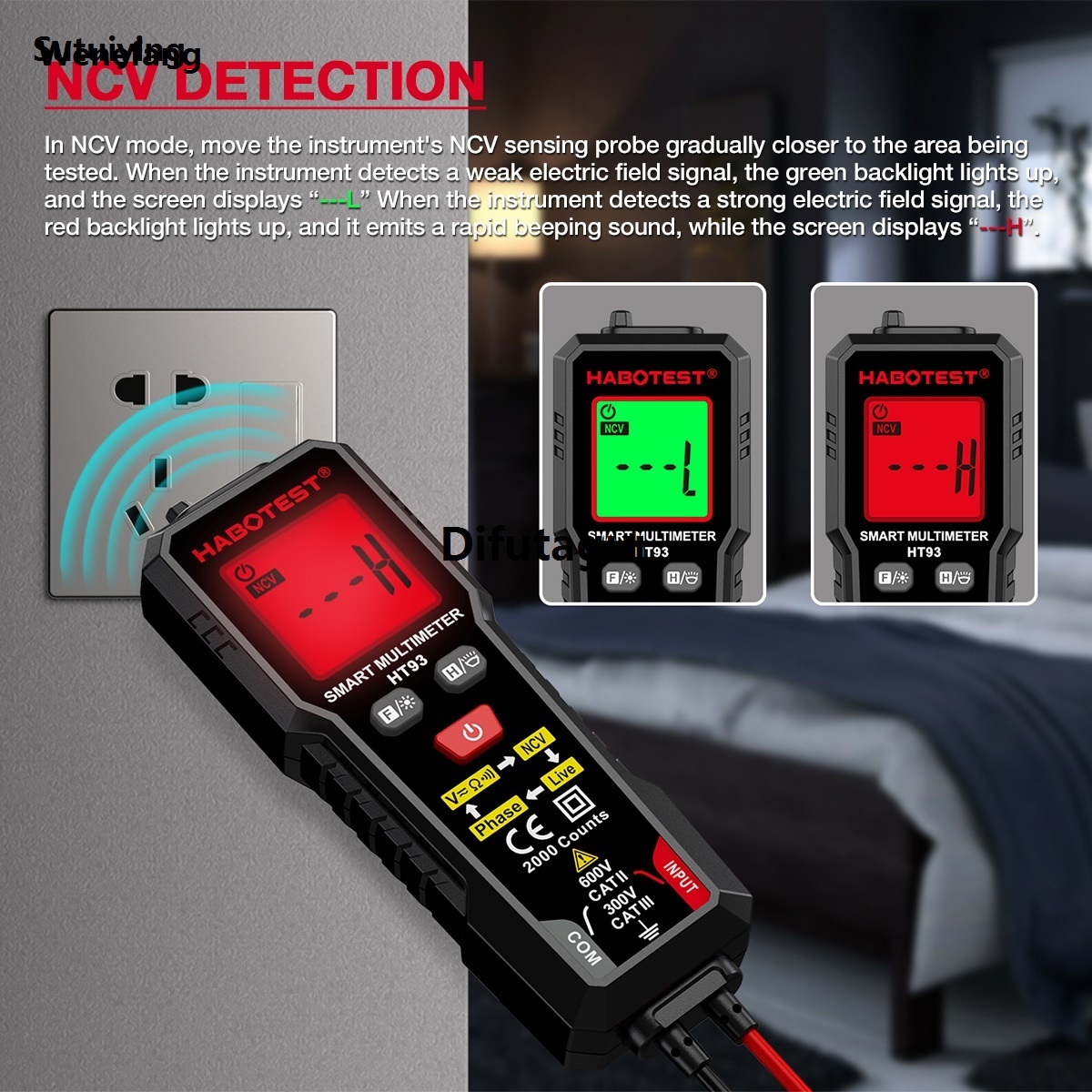 Difutagui Wenefang Sutuiying HABOTEST HT93 Digital Multimeter Voltage Tester 2000 Counts 【2025 Version】 AC/DC Fashion Volt Meter True RMS NCV Phase Test Auto-Ranging Multimetro