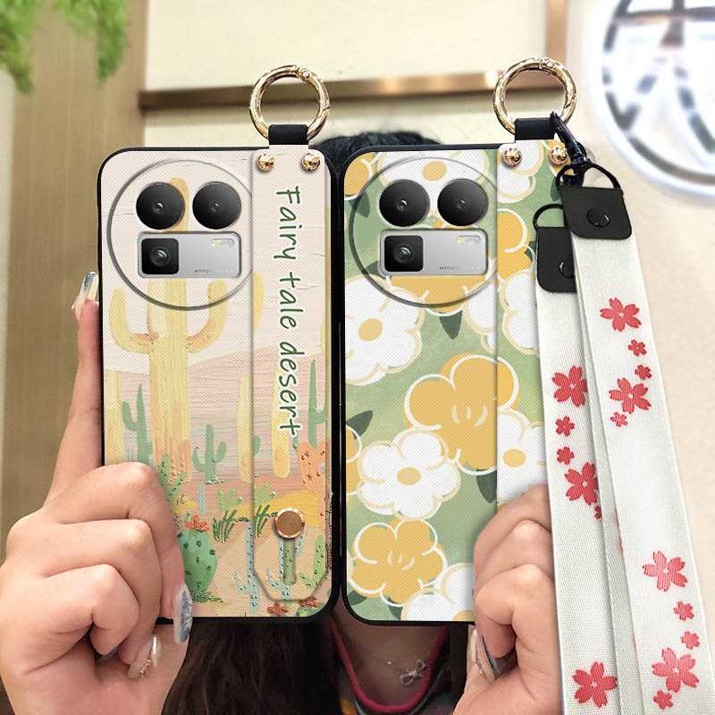 Soft case Lanyard Phone Case For Realme GT8 China/C85 5G Kickstand Durable Wristband Fashion Design Flower Back Cover