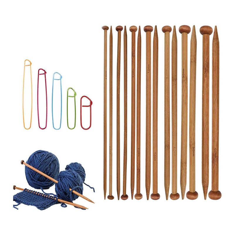 7 Pairs Bamboo Natural Knitting Needle Set, Bamboo Knitting Needles, Long Wooden Needles, Single Point Straight Wood