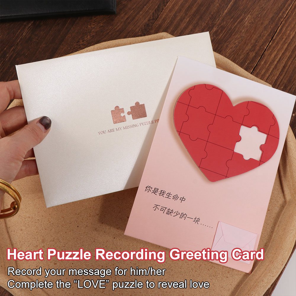 Birthday Present Romantic Love Puzzle Postcard Puzzle Recording Surprise Valentine's Day Gift Creative Funny Luminous LOVE Word Card for Couples