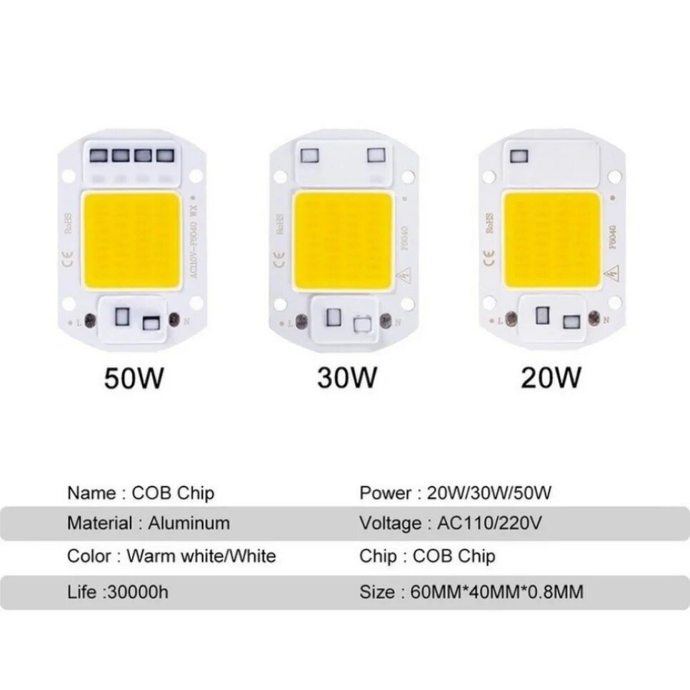 Bizzy F6040 20W/30W/50W AC 220V COB Module LED Chip Diodes Lamp Bulb for Outdoor Focus Spotlight Garden Integrated Light Beads