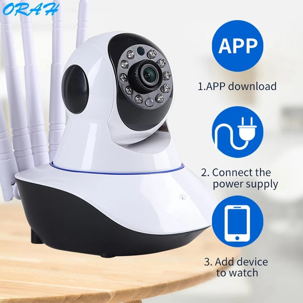 Indoor / Outdoor Wireless Security IP Camera, 5 Intercative Antennas, Wifi, Home CCTV Surveillance Camera, 2 MP, 360 Eyes, Smart Life Night Vision