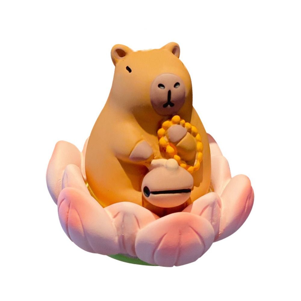 New Cute Cartoon Miniature Figurines Resin Capybara Car Interior Decoration Good Luck Lotus Creative Home Decor